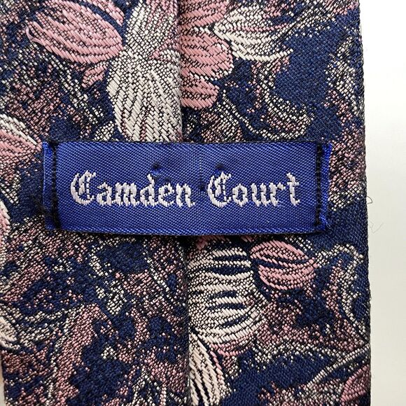 Camden Court Tie Mens Classic Woven Floral Necktie Dress Accessory Pink Navy - Picture 3 of 6